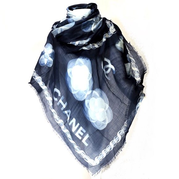 CHANEL Accessories - CHANEL 🇮🇹WOMENS BLUE 100% CASHMERE FASHION SCARF SHAWL